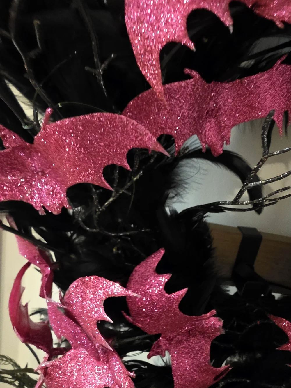 Pink and Black Feather Bat Wreath - Women Accessories